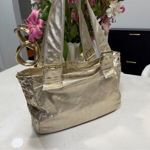 Treesje Metallic Gold Leather Shoulder Bag Studded